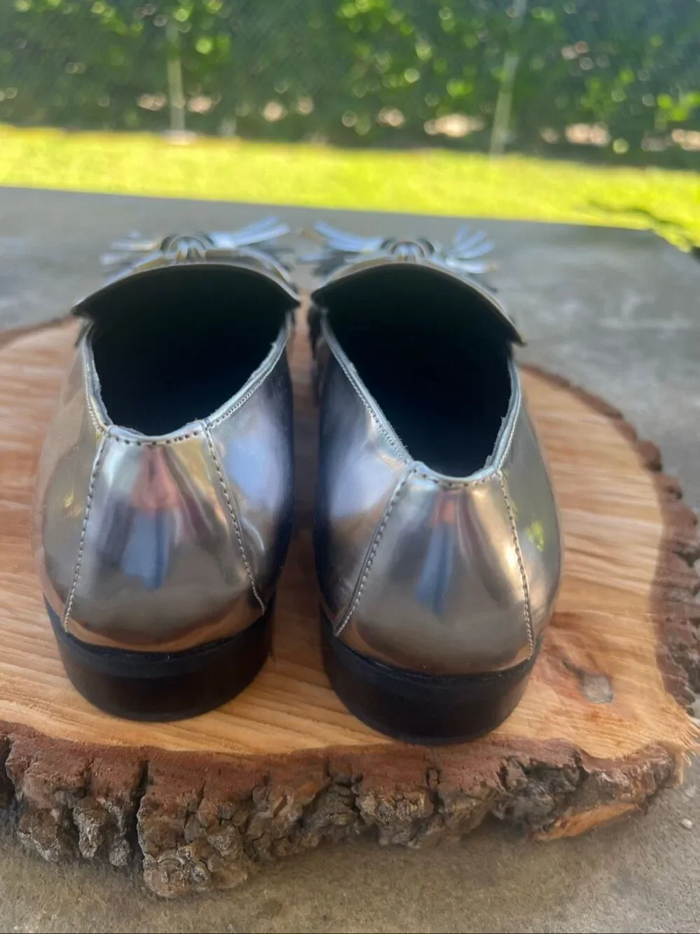 Marc Fisher Envy2 Metallic Silver Tassel Loafers Nwot Size 8